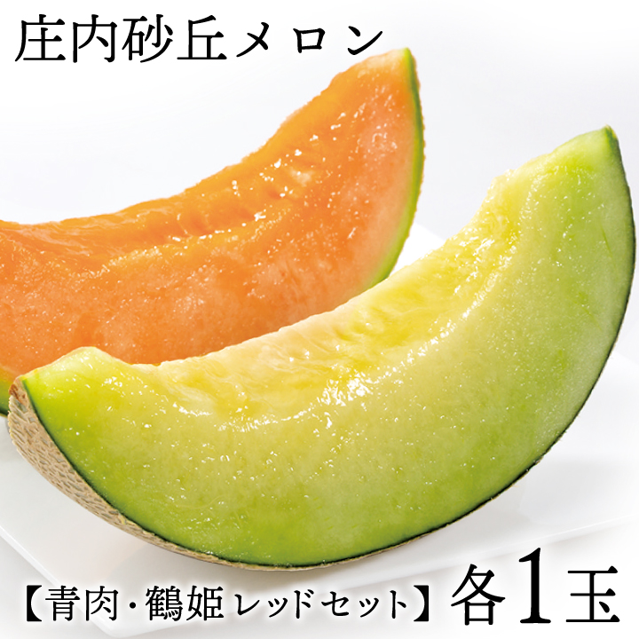 庄内砂丘メロン【青肉・鶴姫レッド】各1玉